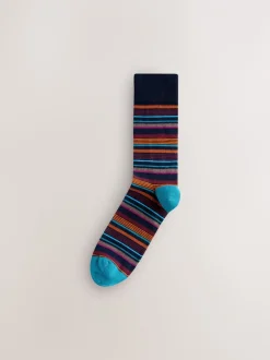 Sokken|Sokken|Next Blauw/oranje - Set van 8 sokken met patroon
