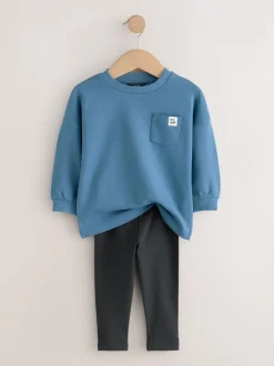 Tops|Sets En Outfits*Next Blauw/pastelgeel/groen - Set van 3 lange mouwen top en legging (3mnd -7jr)