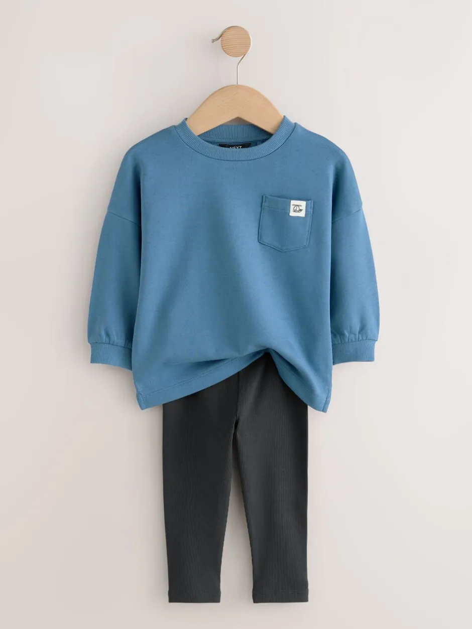 Tops|Sets En Outfits*Next Blauw/pastelgeel/groen - Set van 3 lange mouwen top en legging (3mnd -7jr)
