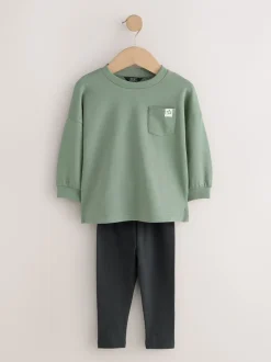 Tops|Sets En Outfits*Next Blauw/pastelgeel/groen - Set van 3 lange mouwen top en legging (3mnd -7jr)