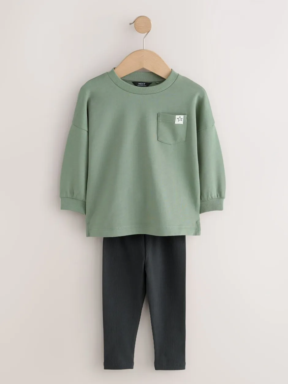 Tops|Sets En Outfits*Next Blauw/pastelgeel/groen - Set van 3 lange mouwen top en legging (3mnd -7jr)