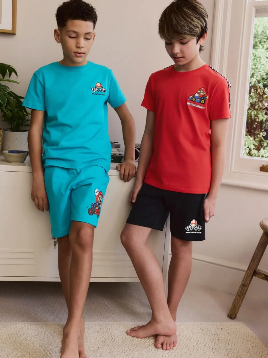 Pyjama's|Next Blauw/rode Mario Kart - Korte 100% katoenen pyjama's verpakking van 2 (3 - 16 jr)