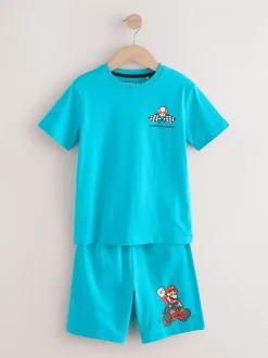 Pyjama's|Next Blauw/rode Mario Kart - Korte 100% katoenen pyjama's verpakking van 2 (3 - 16 jr)