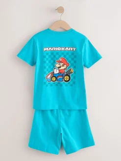 Pyjama's|Next Blauw/rode Mario Kart - Korte 100% katoenen pyjama's verpakking van 2 (3 - 16 jr)