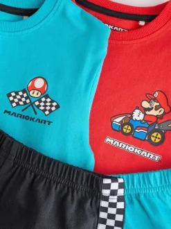 Pyjama's|Next Blauw/rode Mario Kart - Korte 100% katoenen pyjama's verpakking van 2 (3 - 16 jr)