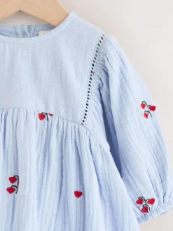 Jurken|Jurken|Next Blauw/rood - Baby Long Sleeve Embroidered Dress (0mths-2yrs)