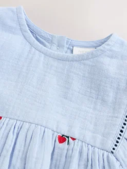Jurken|Jurken|Next Blauw/rood - Baby Long Sleeve Embroidered Dress (0mths-2yrs)