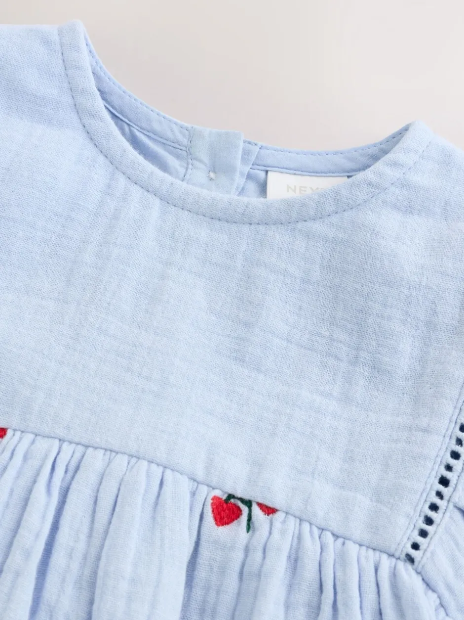 Jurken|Jurken|Next Blauw/rood - Baby Long Sleeve Embroidered Dress (0mths-2yrs)