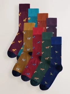 Sokken|Sokken*Next - 8 Paar sokken met leuk patroon Blauw/rood met safaridieren