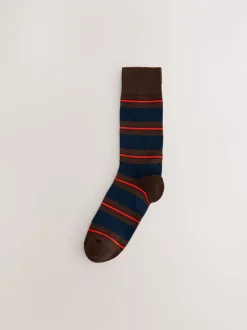 Sokken|Sokken*Next Blauw/rood/bruin gestreept - Set van 8 sokken met patroon