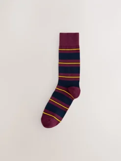 Sokken|Sokken*Next Blauw/rood/bruin gestreept - Set van 8 sokken met patroon
