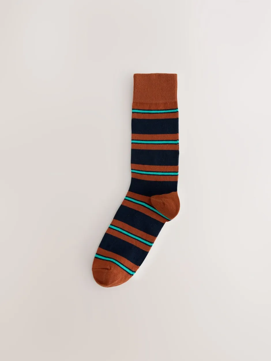 Sokken|Sokken*Next Blauw/rood/bruin gestreept - Set van 8 sokken met patroon