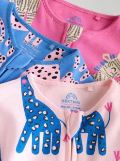 Multipacks|Babypakjes En Babypyjama's*Next Blauw/roze met karakteristieke dierenprint - 3 Pack Baby-pyjama's met tweewegrits (0mnd -2jr)