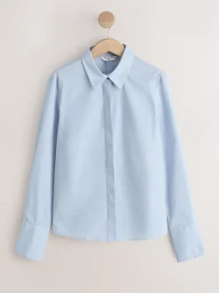 Tops En T-Shirts|Blouses En Overhemden|Next - Fitted Stretch Essential Long Sleeve Shirts 2 Pack Blauw/wit