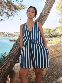 Jumpsuits En Playsuits*Next Blauw/wit - Jersey Summer Playsuit