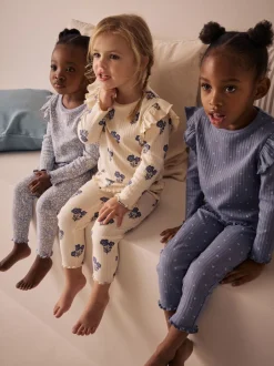 Multipacks|Nachtkleding En Pyjama's|Next - Knusse geribbelde pyjama's 3 verpakking (9mnd-12jr) Blauw/wit