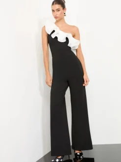 Jumpsuits En Playsuits|Lipsy Blauw/wit - jumpsuit met ruches en een blote schouder