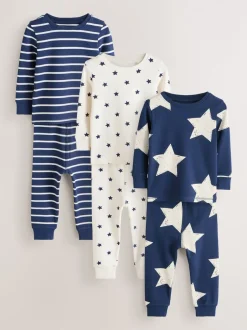 Pyjama's|Nachtkleding En Pyjama's*Next Blauw/wit - Slim Snuggle Fit Pyjamas 3 Pack (9mths-10yrs)