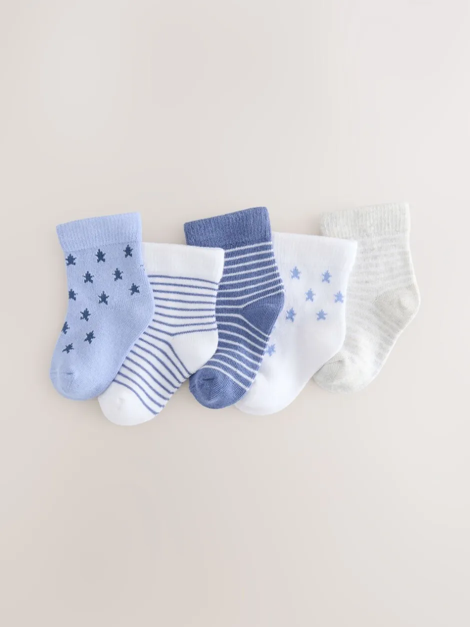 Sokken En Panty's|Sokken|Next Blauw/wit - Verpakking van 5 paar babysokken (0 mnd-2 jr)