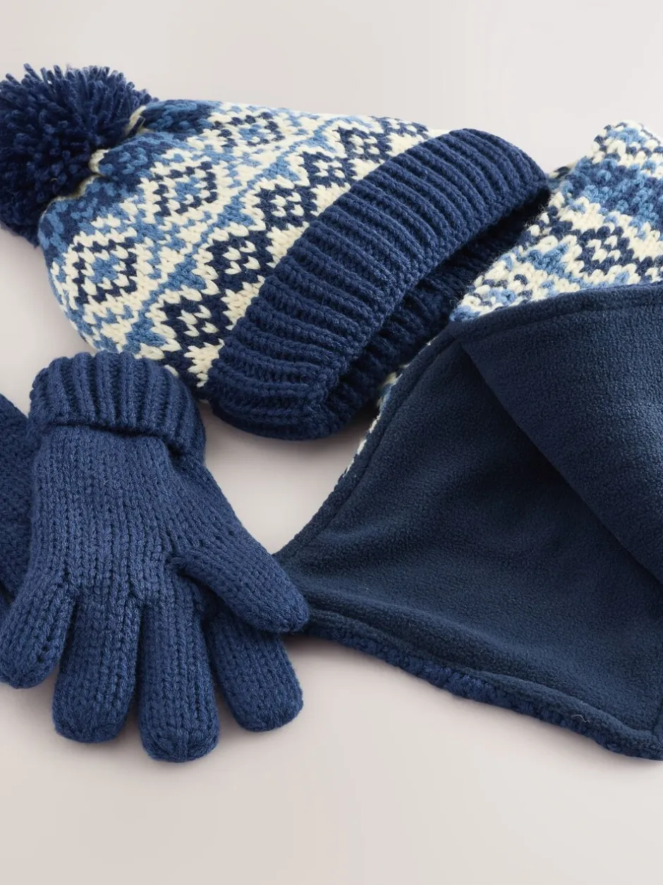 Mutsen, Handschoenen En Sjaals|Next Blauw/wit fairisle - Set van 3 -delige muts, sjaal en handschoenen (3-16jr)