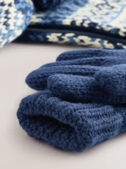 Mutsen, Handschoenen En Sjaals|Next Blauw/wit fairisle - Set van 3 -delige muts, sjaal en handschoenen (3-16jr)