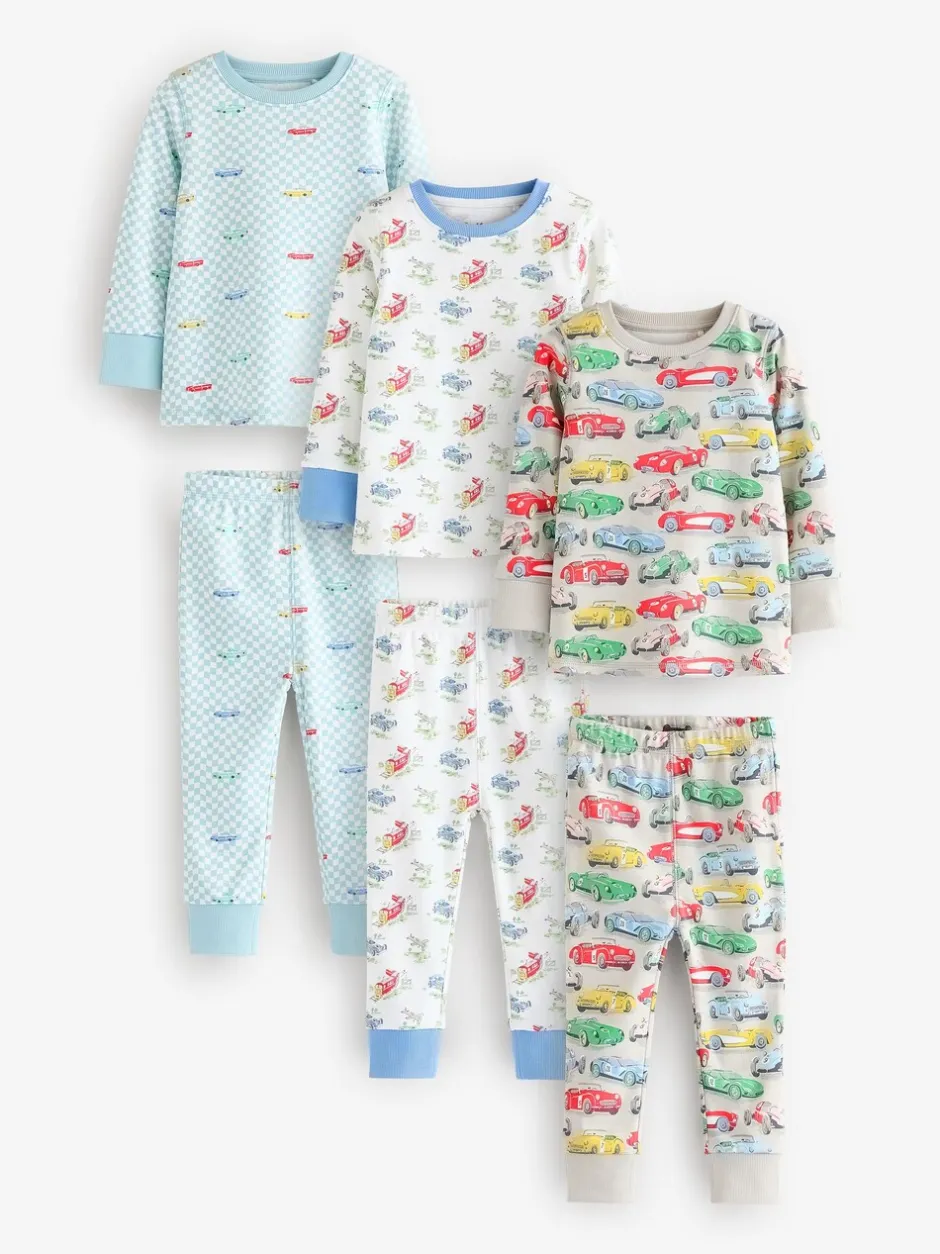 Pyjama's|Nachtkleding En Pyjama's*Next Blauw/wit met auto's - Verpakking van 3 knusse pyjama's