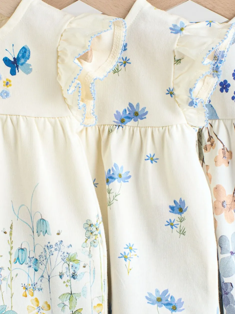 Tops|Tops*Next - 6 -delig Baby Set van T-shirt met ruches en short (0mnd-2jr) Blauw/wit met bloemenprint
