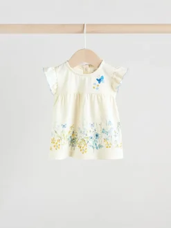 Tops|Tops*Next - 6 -delig Baby Set van T-shirt met ruches en short (0mnd-2jr) Blauw/wit met bloemenprint