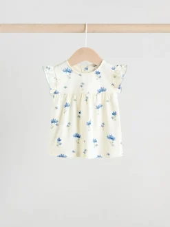 Tops|Tops*Next - 6 -delig Baby Set van T-shirt met ruches en short (0mnd-2jr) Blauw/wit met bloemenprint