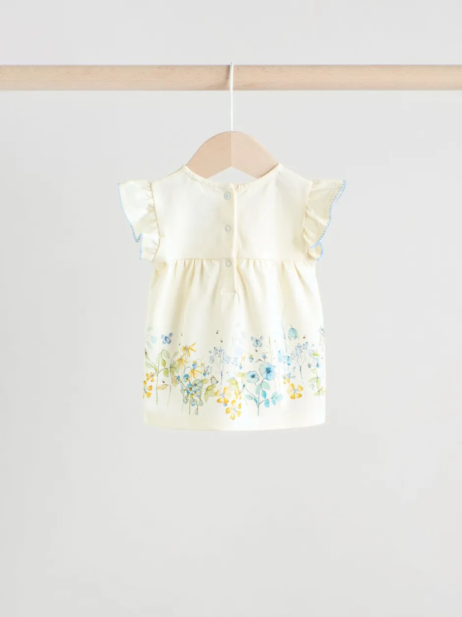Tops|Tops*Next - 6 -delig Baby Set van T-shirt met ruches en short (0mnd-2jr) Blauw/wit met bloemenprint