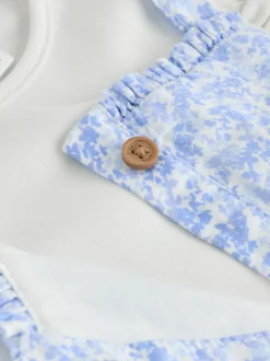 Tuinbroeken|Next Blauw/wit met bloemenprint - Babyset van rompertje met korte mouwen en bretelbroek (0mnd -2jr)