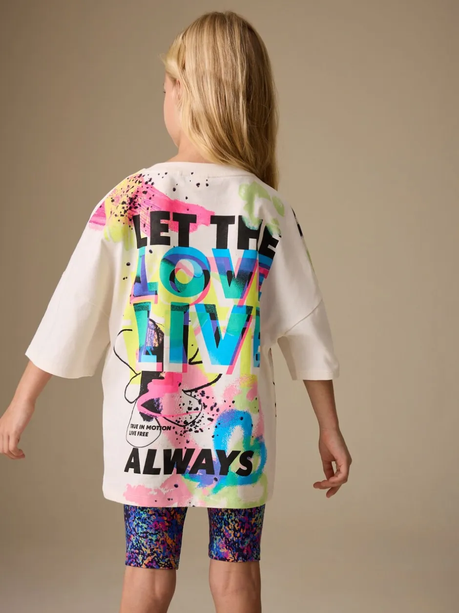 Shorts En Rokken*Next - T-Shirt and Cycle Shorts Set (3-16yrs) Blauw/wit met graffitiprint
