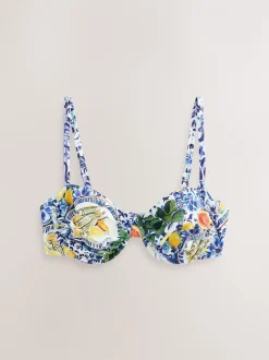 Badkleding*Next - Beugelbikinitop zonder vulling Blauw/witte sardineprint