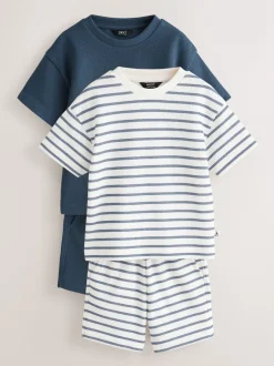 Shorts|Sets En Outfits*Next - Short Sleeve T-Shirt and Shorts Set 2 Pack (3mths-7yrs) Blauw/witte streep