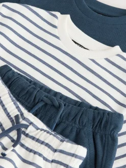 Shorts|Sets En Outfits*Next - Short Sleeve T-Shirt and Shorts Set 2 Pack (3mths-7yrs) Blauw/witte streep