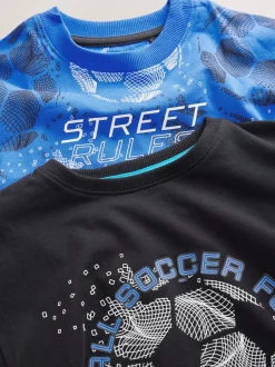 Pyjama's|Nachtkleding En Pyjama's*Next Blauw/zwart met voetbal - Verpakking van 2 pyjama's met lange mouwen (3-16 jr)