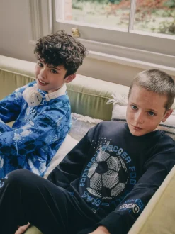 Pyjama's|Nachtkleding En Pyjama's*Next Blauw/zwart met voetbal - Verpakking van 2 pyjama's met lange mouwen (3-16 jr)