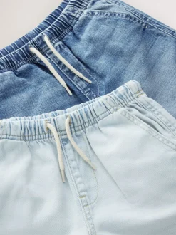 Shorts*Next - Bermuda denim shorts met elastische taille verpakking van 2 (3 - 16 jr) Bleek/middenblauw