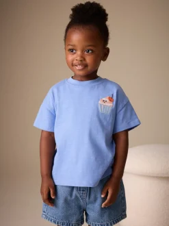 Tops|T-Shirts|Next - Short Sleeve Embroidered T-Shirt (3mths-7yrs) Blue Cupcake