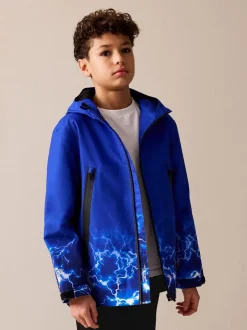 Jassen En Jacks*Next Blue Lightning Print - Waterdichte jas met fleece voering en capuchon (3-17jr)