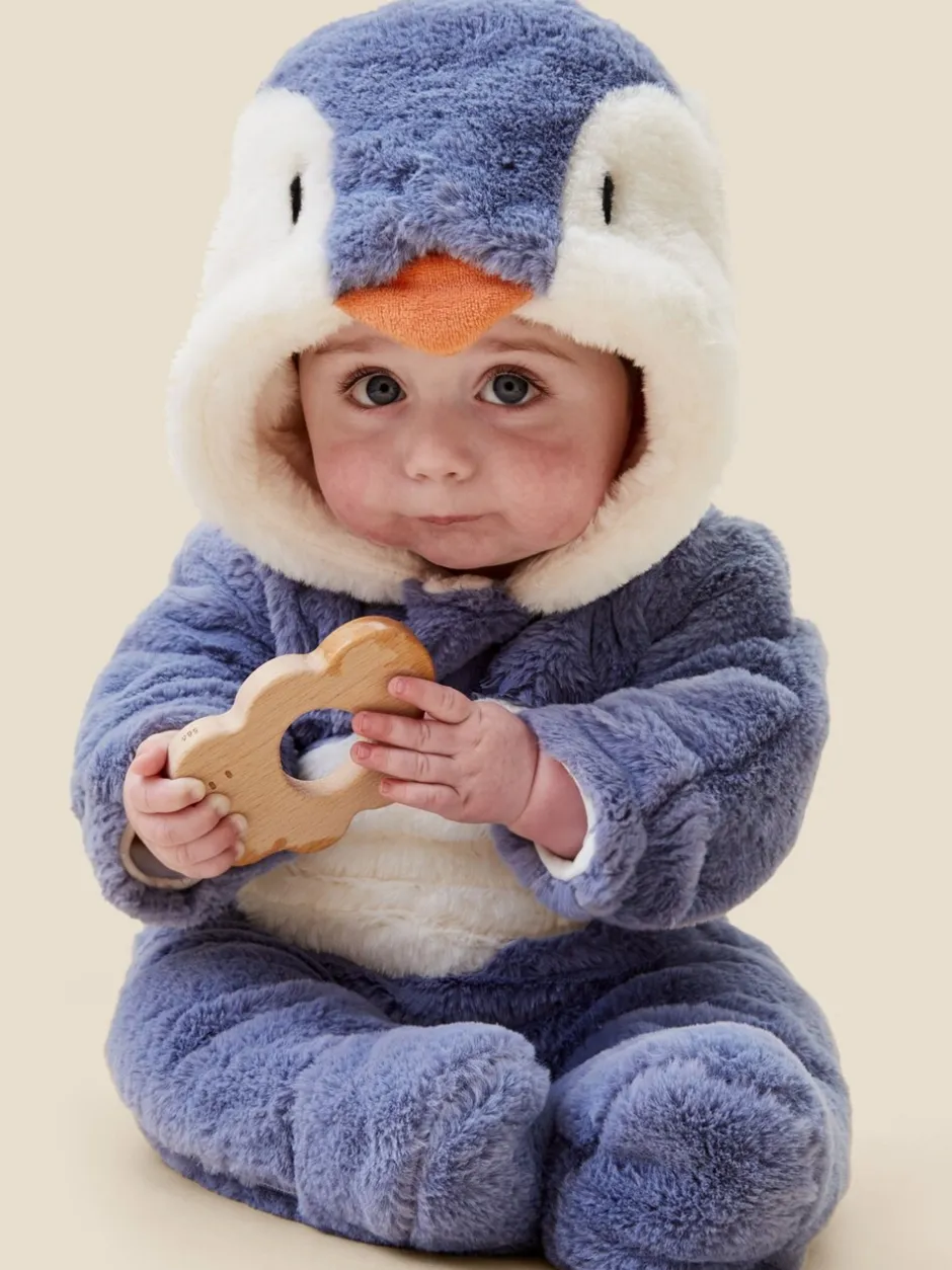 Jassen En Jacks|Mori Blue Penguin Faux Fur - Supersoft Zip Up Pramsuit