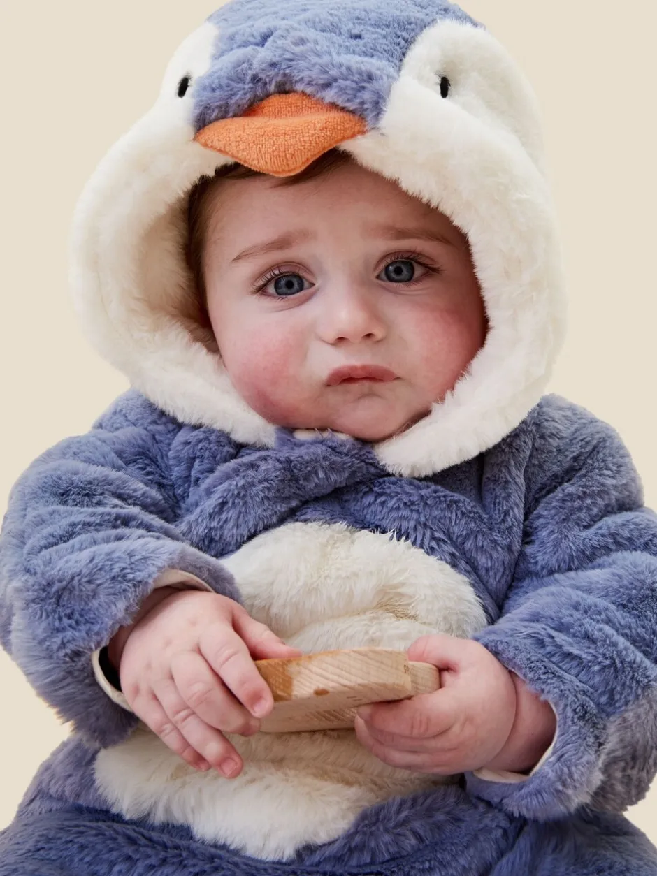 Jassen En Jacks|Mori Blue Penguin Faux Fur - Supersoft Zip Up Pramsuit