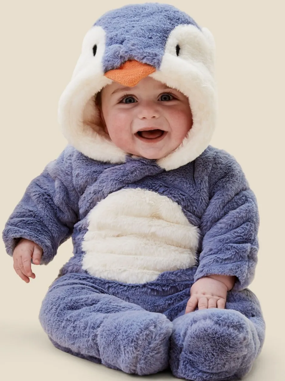 Jassen En Jacks|Mori Blue Penguin Faux Fur - Supersoft Zip Up Pramsuit
