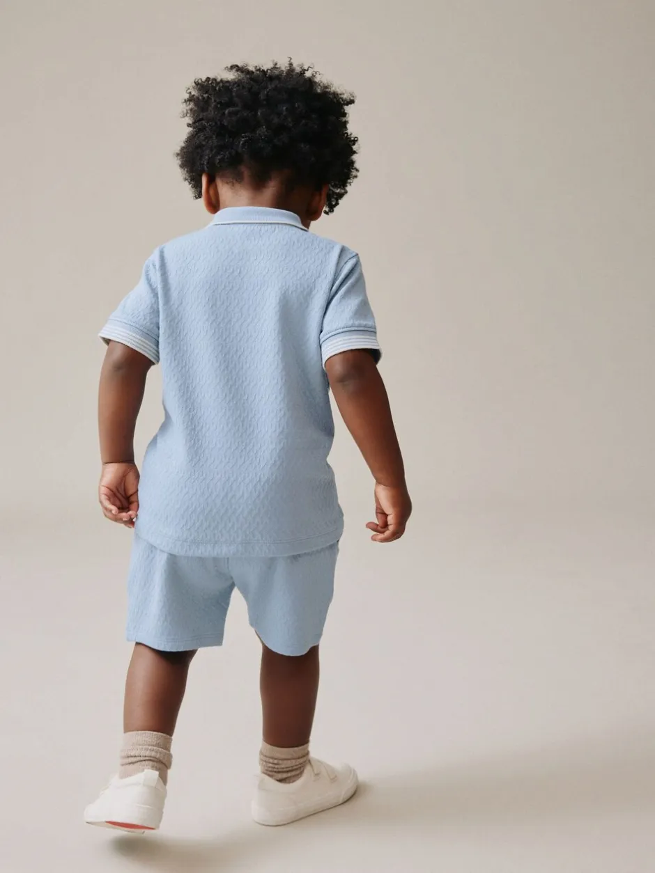 Shorts|Next Blue Zip Neck - Set van poloshirt met korte mouwen en short (3mnd-7jr)