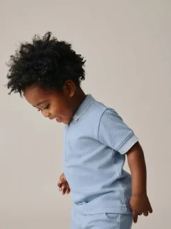 Shorts|Next Blue Zip Neck - Set van poloshirt met korte mouwen en short (3mnd-7jr)