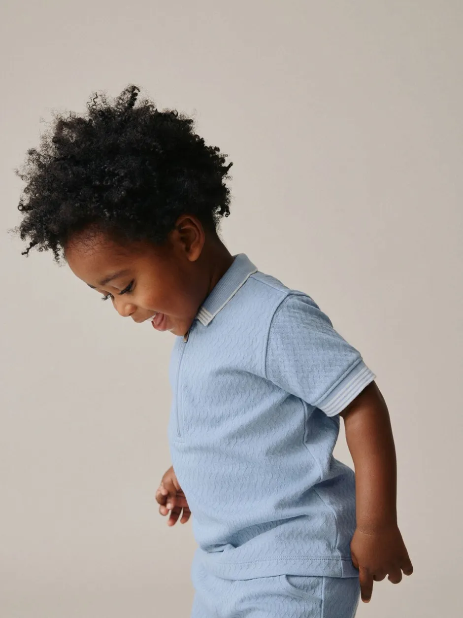 Shorts|Next Blue Zip Neck - Set van poloshirt met korte mouwen en short (3mnd-7jr)