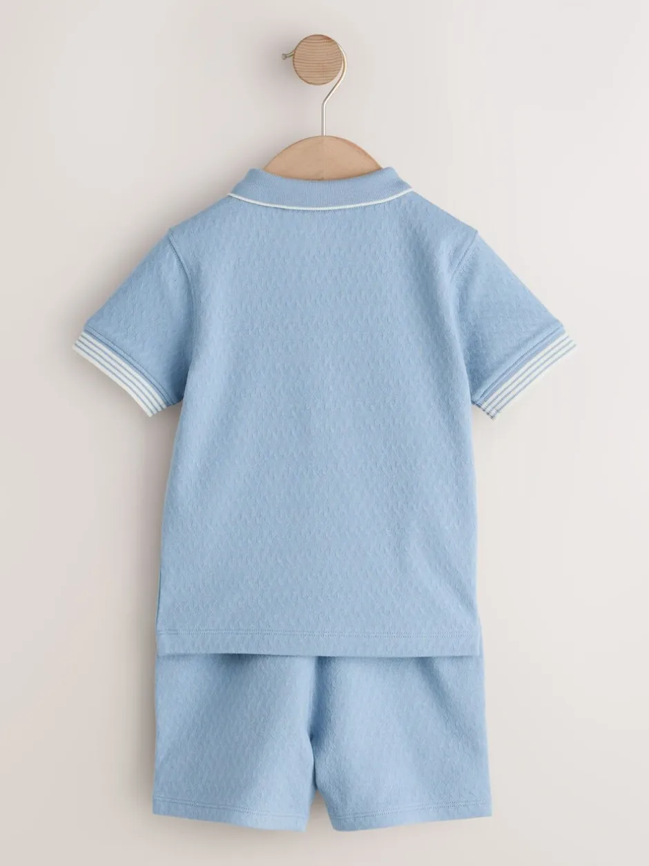 Shorts|Next Blue Zip Neck - Set van poloshirt met korte mouwen en short (3mnd-7jr)