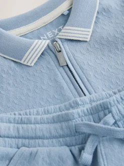Shorts|Next Blue Zip Neck - Set van poloshirt met korte mouwen en short (3mnd-7jr)