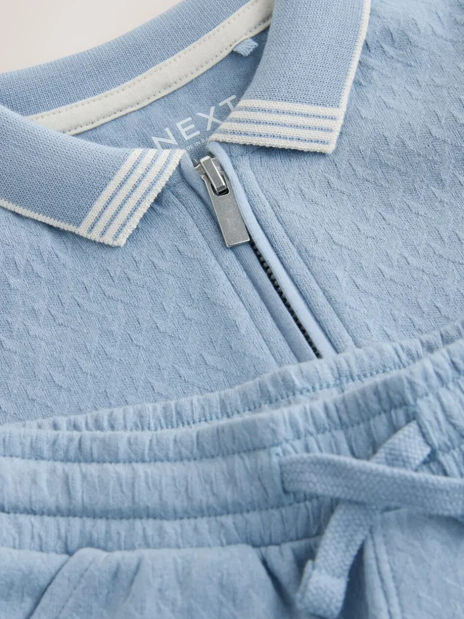 Shorts|Next Blue Zip Neck - Set van poloshirt met korte mouwen en short (3mnd-7jr)