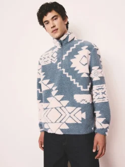 Loungewear|Jassen En Jacks*Next Blue/Ecru Geometric Matching Family - Zip Neck Printed Fleece